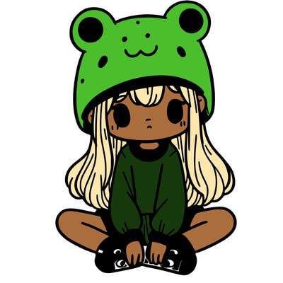 a girl wearing a frog hat and some frog socks
