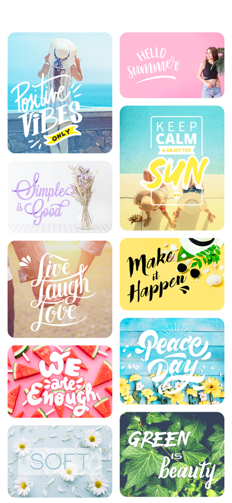 A collage of aesthetic photos with creative typography overlays including motivational quotes and seasonal greetings