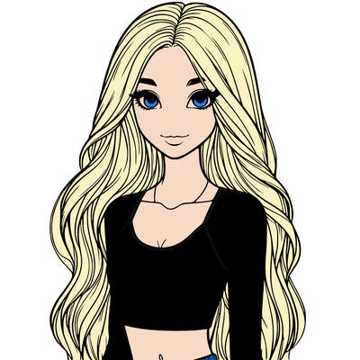 realistic girl with long hair with a crop top