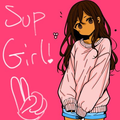 manga teen girl  in a sweater and baggy pants