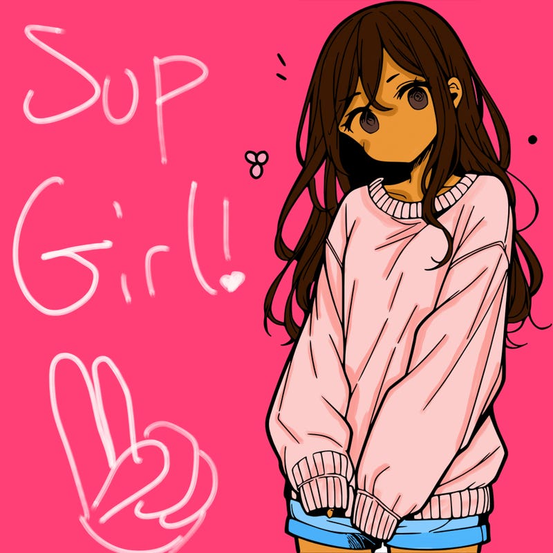 manga teen girl  in a sweater and baggy pants