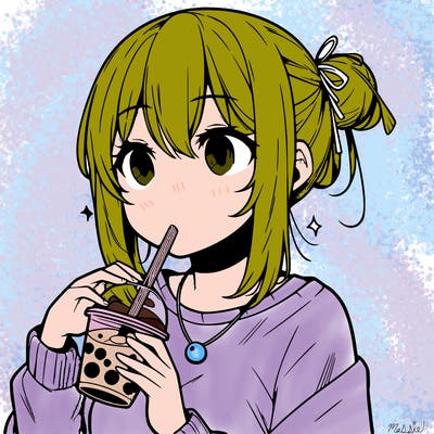manga character drinking boba