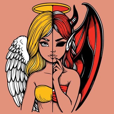 realistic angel half demon
