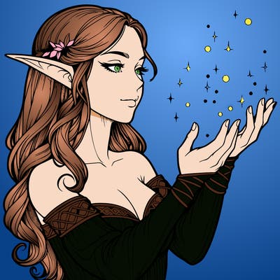realistic elf girl doing magic