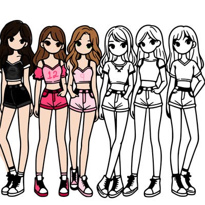 a group of girls wearing crop tops and shorts