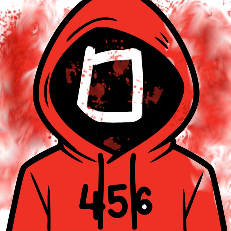 a person with non face waering a hoodie with a 456 symbol