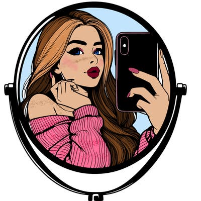 realistic girl taking mirror selfie beautiful