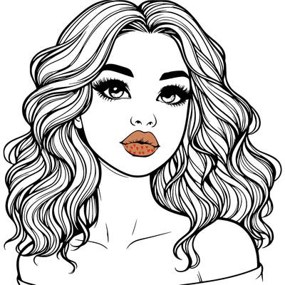 realistic girl with wavy hair and lips