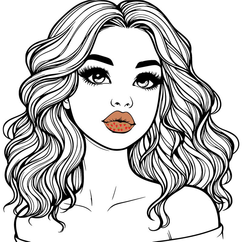 realistic girl with wavy hair and lips