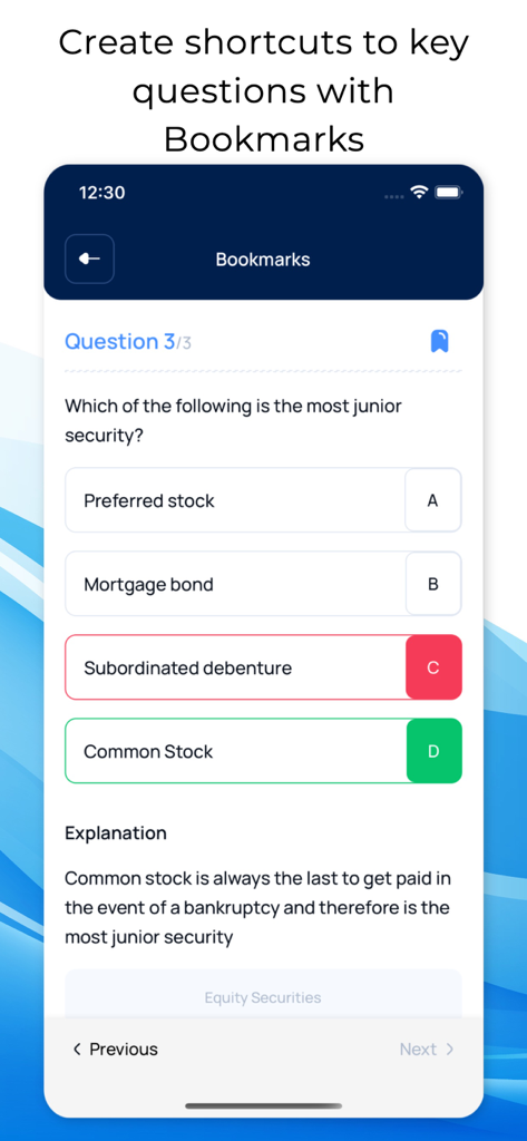 SIE, Series 6,7,63,65,66 Exam - A bookmarked practice question with answer choices and a detailed explanation in the SIE exam preparation app.