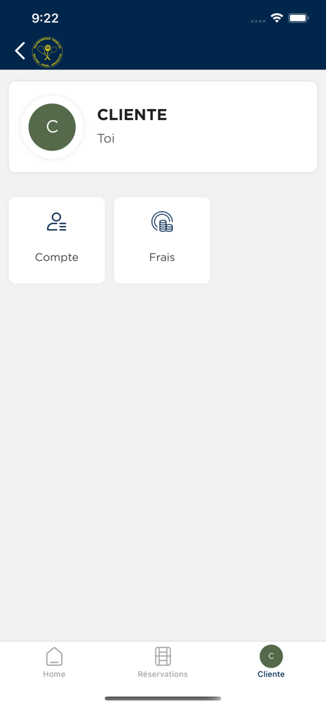 Padel33/Sb33 - Padel33 app client profile interface showing account management and fee sections