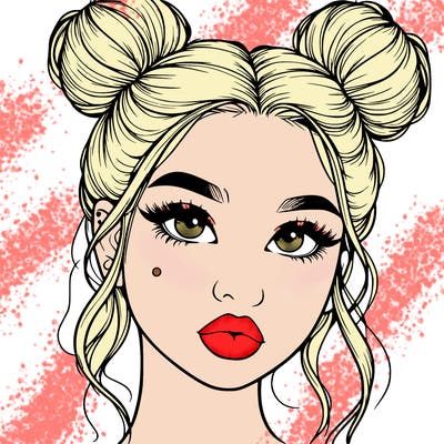 realistic girl with two buns on her hair and lips