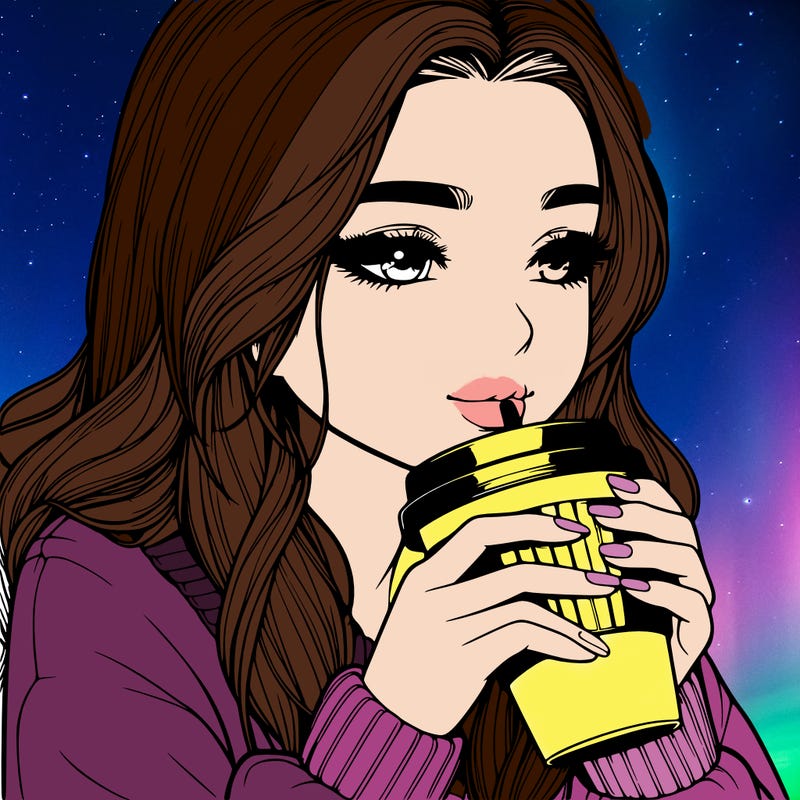 realistic girl drinking coffee