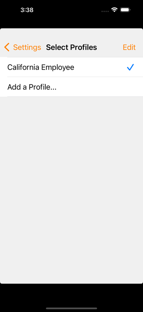 Tela do aplicativo Payrollguru para selecionar perfis de funcionários com 'Funcionário da Califórnia' listado