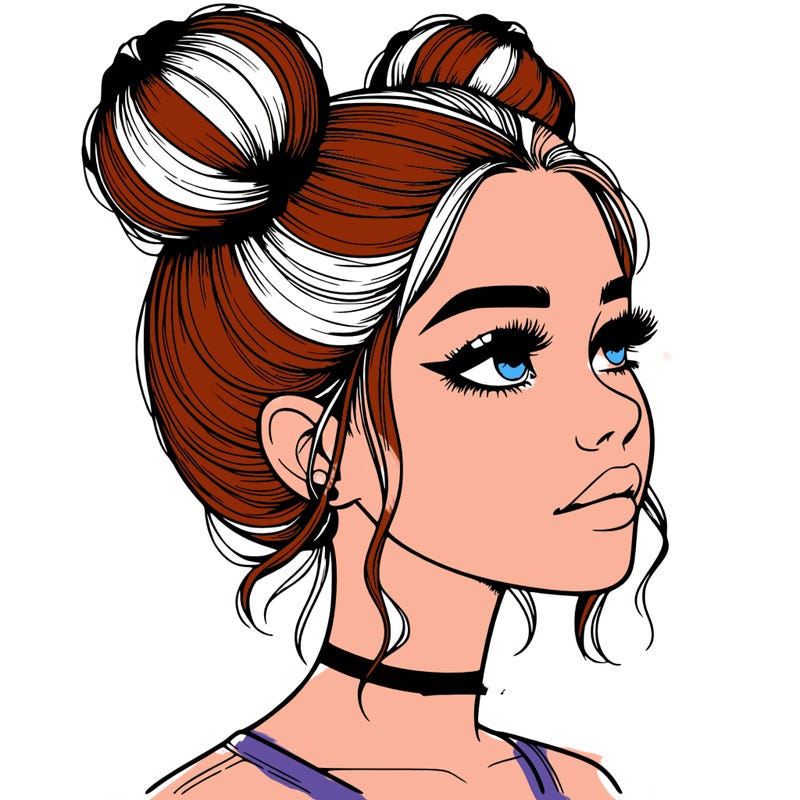 realistic girl with buns on the top of her head