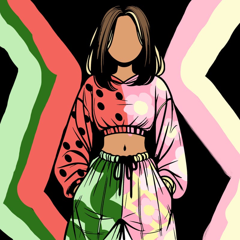 realistic girl faceless with baggy pants and a crop top