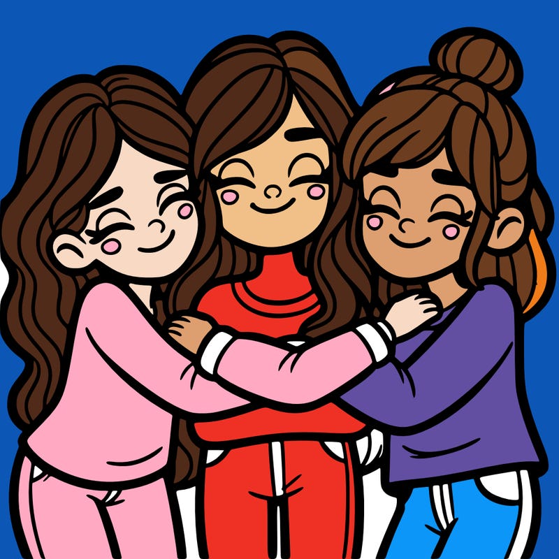 three best friends hugging