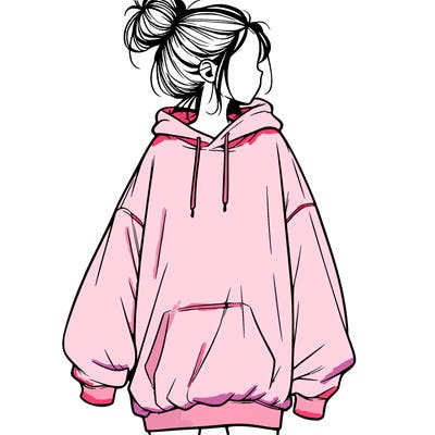 realistic girl with a oversized sweatshirt on and a bun