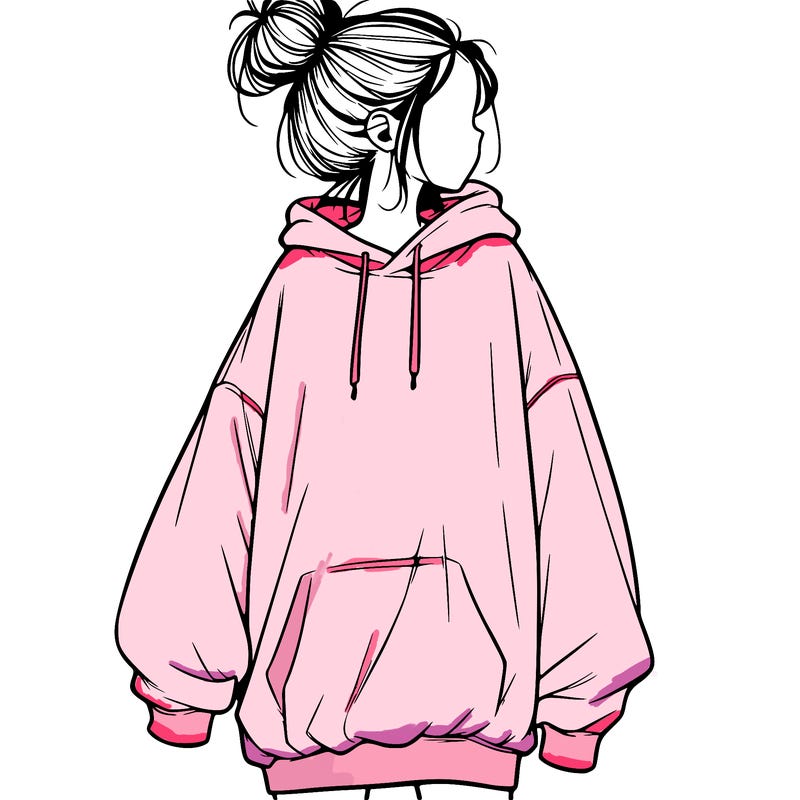 realistic girl with a oversized sweatshirt on and a bun