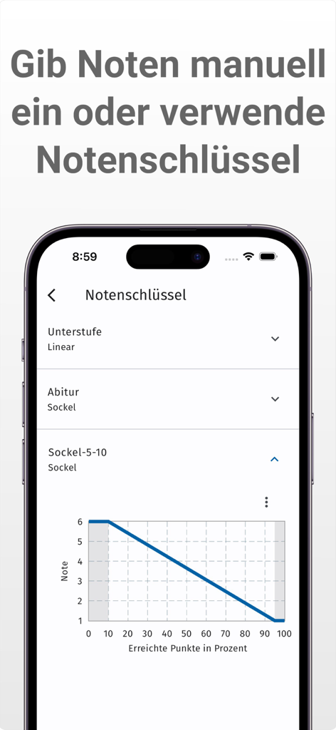 neno - Smartphone screen showing the neno app grading scale interface with a performance graph