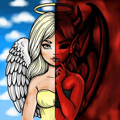 realistic angel half demon