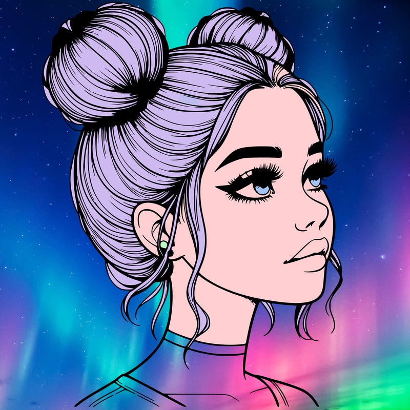 realistic girl with buns on the top of her head