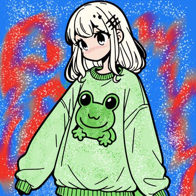 girl wearing frogging sweatshirt