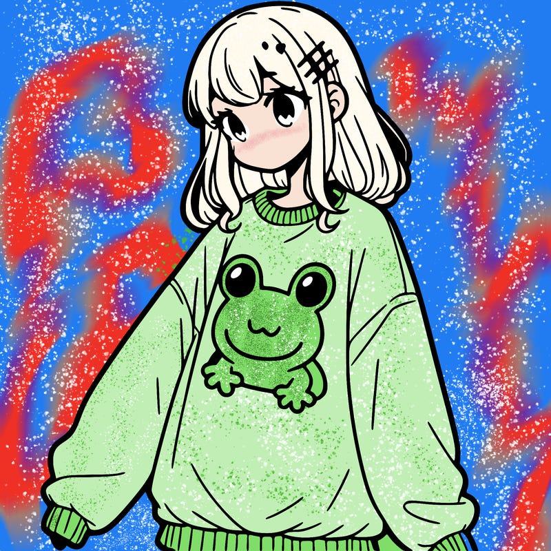 girl wearing frogging sweatshirt