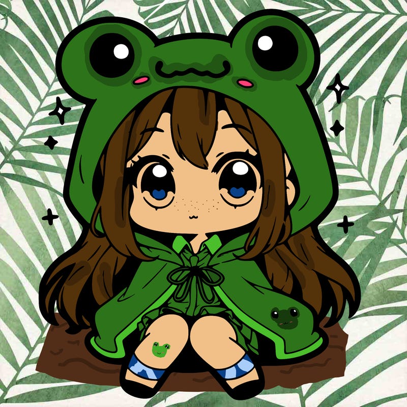 chibi girl with frog hoodie