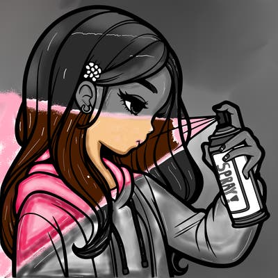 a realistic girl spray painting