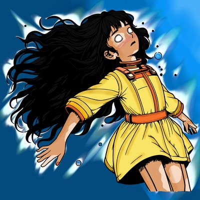 realistic detailed girl floating up on back