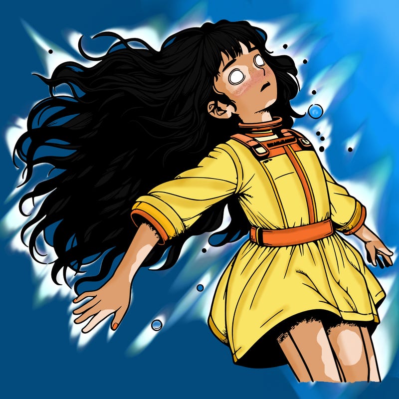 realistic detailed girl floating up on back