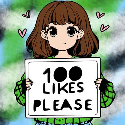 a girl holding a sign saying 100 likes please