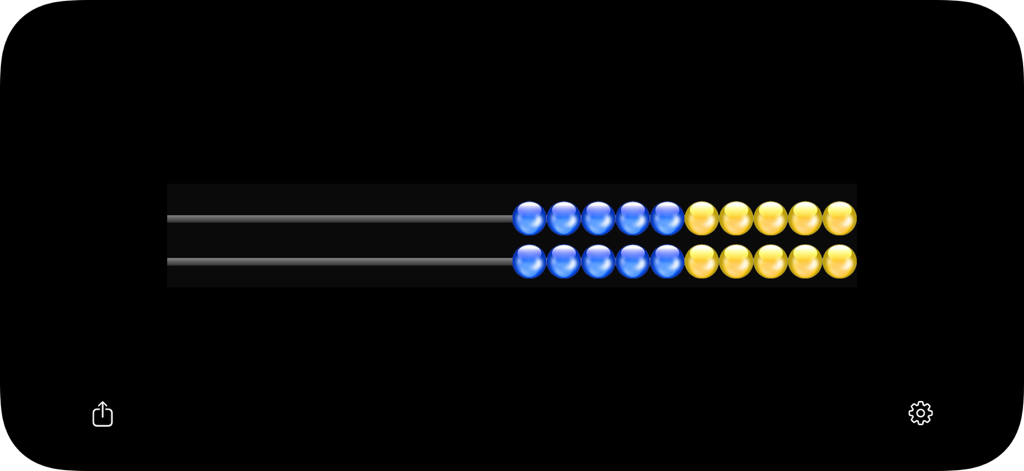Un ábaco digital con cuentas azules y amarillas para el aprendizaje de matemáticas elementales.