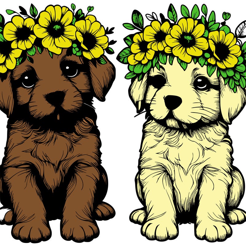 realistic puppy’s with flower crowns