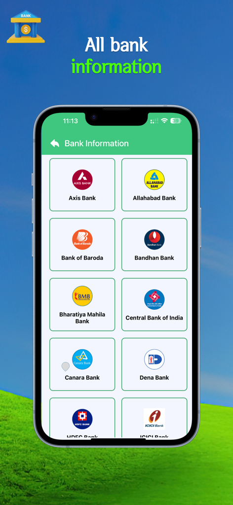Live Location Tracker - Interface of the Bank Information tool showing logos of different banks on a smartphone screen.