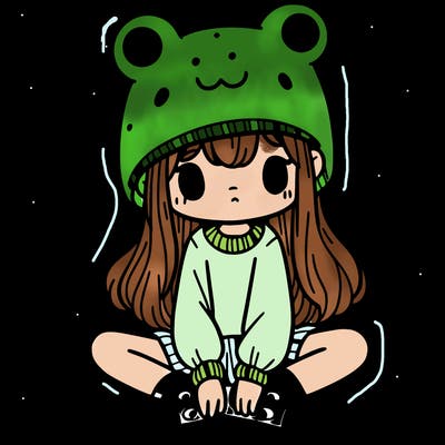 a girl wearing a frog hat and some frog socks