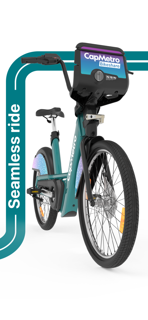 CapMetro Bikeshare - A teal CapMetro Bikeshare electric-assist bike designed for city commuting in Austin.