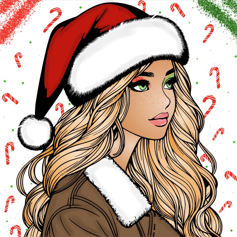 realistic girl in santa hat