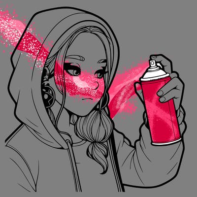 a realistic girl, spray painting