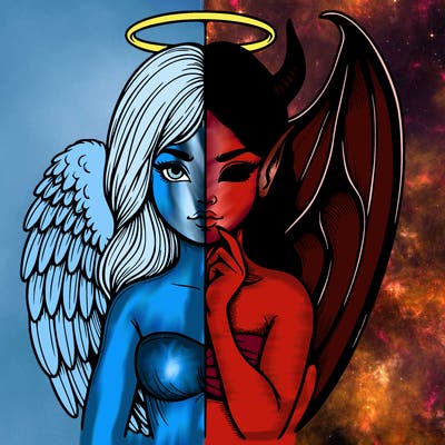 realistic angel half demon