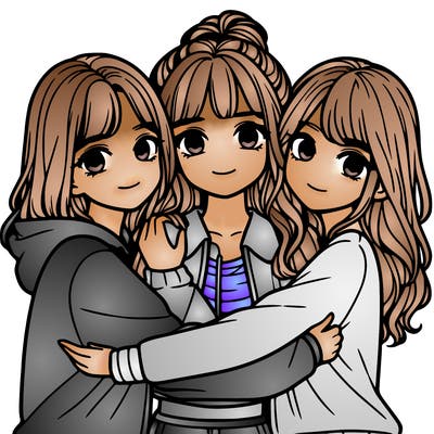 three girls hugging realistic