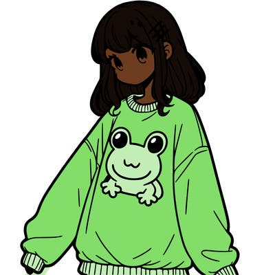 girl wearing frogging sweatshirt