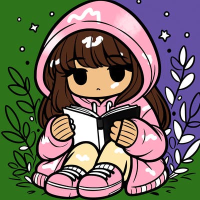 girl in oversized hoodie reading a book