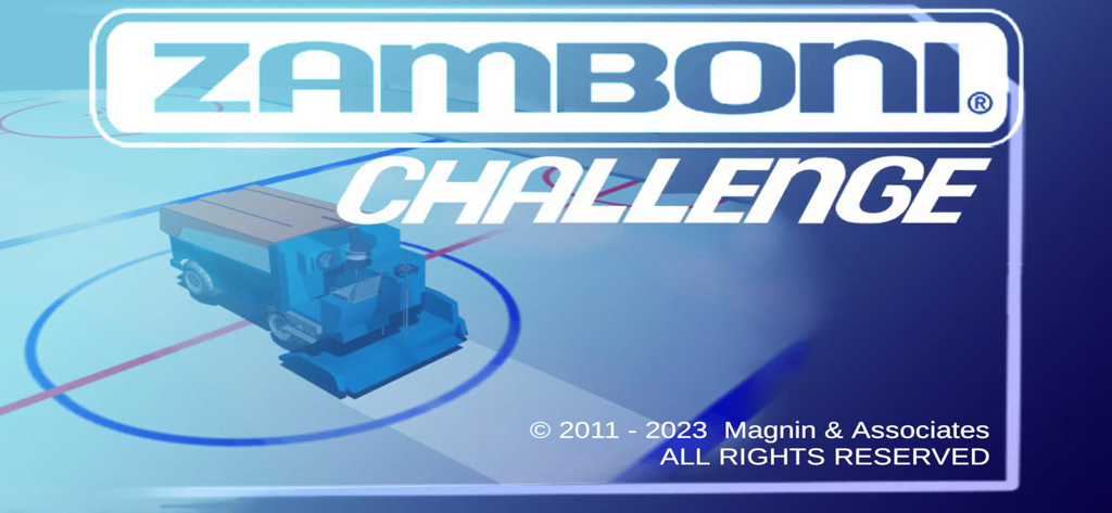 Title screen of the Zamboni Challenge game showing an ice resurfacer on a rink.