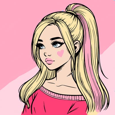 realistic girl with a high ponytail