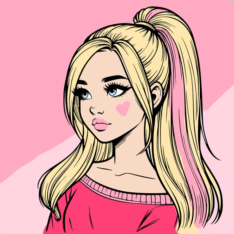 realistic girl with a high ponytail