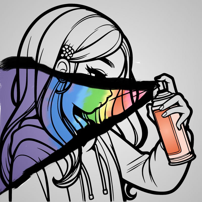 a realistic girl spray painting