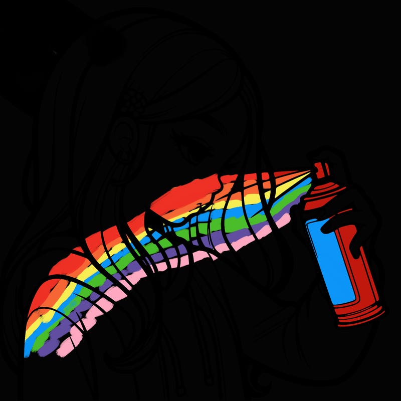 a realistic girl spray painting