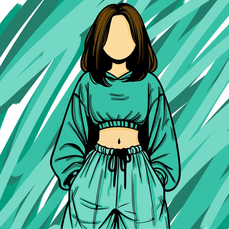 realistic girl faceless with baggy pants and a crop top